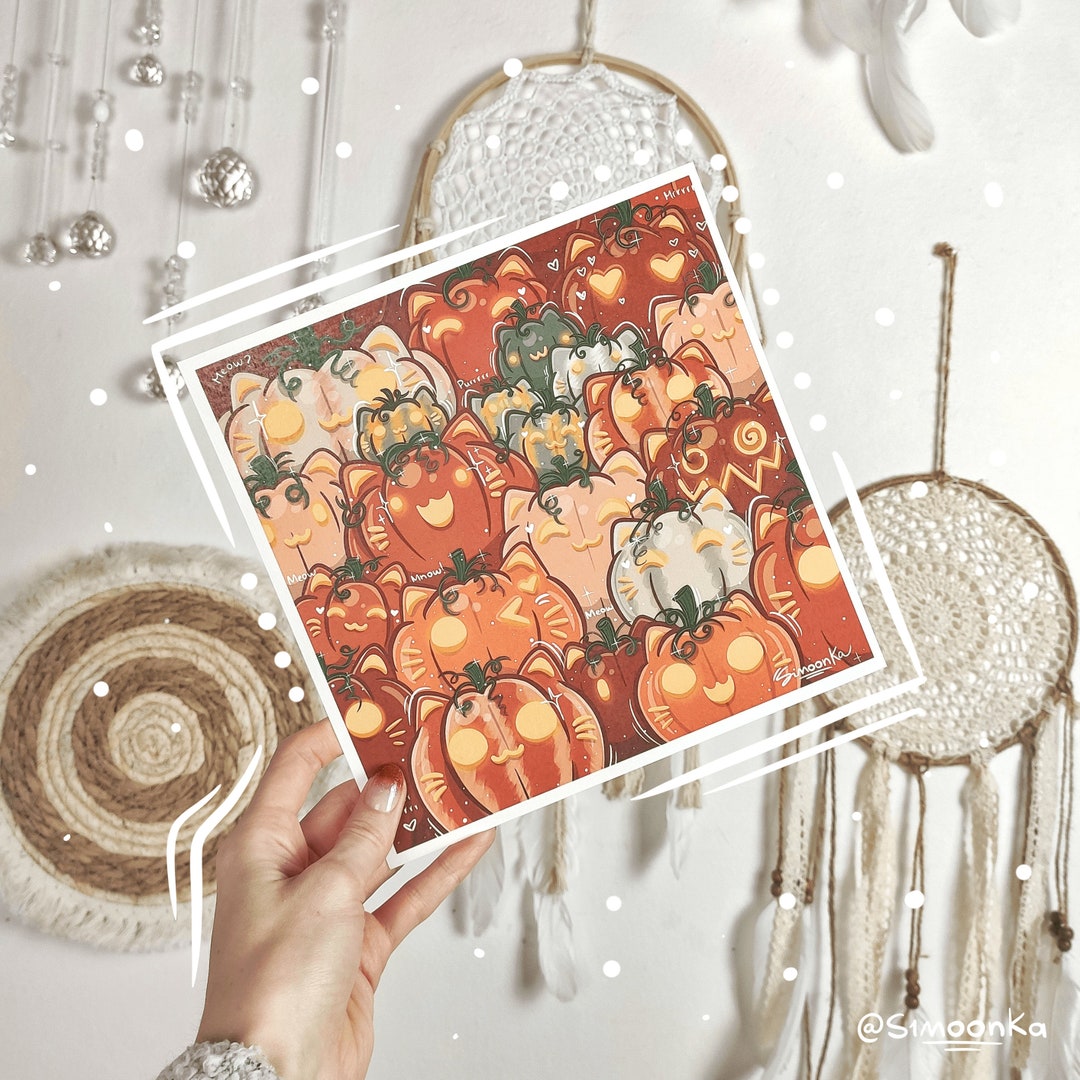 Bunch of Pumpkin Cats Art Print | Cute Art Prints | Cat Illustration ...