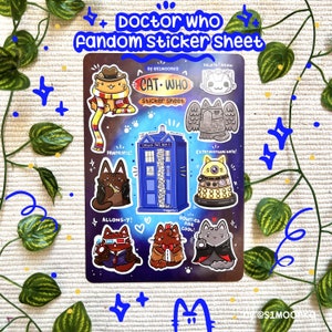 CAT WHO fandom sticker sheet |  Doctor Who | cute cat sticker | kawaii art | cute art | cute sticker | whovians | cute cat characters