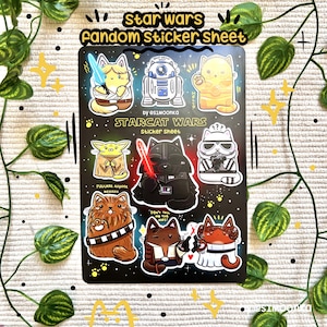 STARCAT WARS fandom sticker sheet | starwars | cute cat sticker | kawaii art | cute fanart | fandom sticker | darth vader | yoda