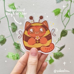Bee Cat die-cut waterproof vinyl sticker | cute art | cute cat sticker | kawaii art | cute art | cute bee sticker