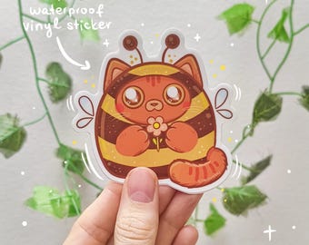Chat abeille : sticker découpé en vinyle imperméable pour voiture
