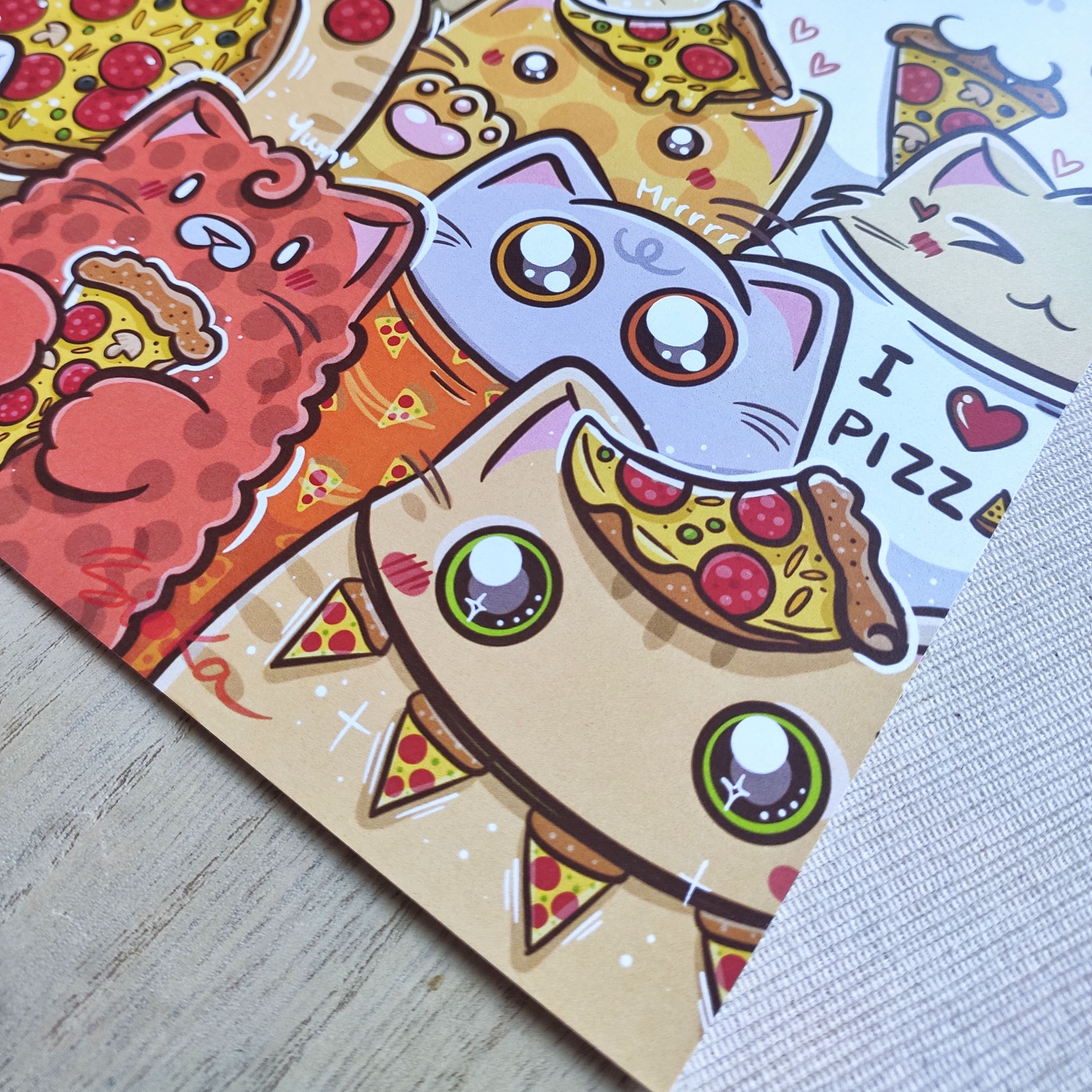 Bunch of Pizza Cats Art Print | Cute Art Prints | Cat Illustration ...