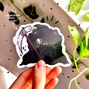 Reaper Cat gestanzter wasserfester Vinyl-Aufkleber | Dunkle Kunst | süßer Katzenaufkleber | kawaii Kunst | niedliche Kunst | süßer Sticker aus Metall