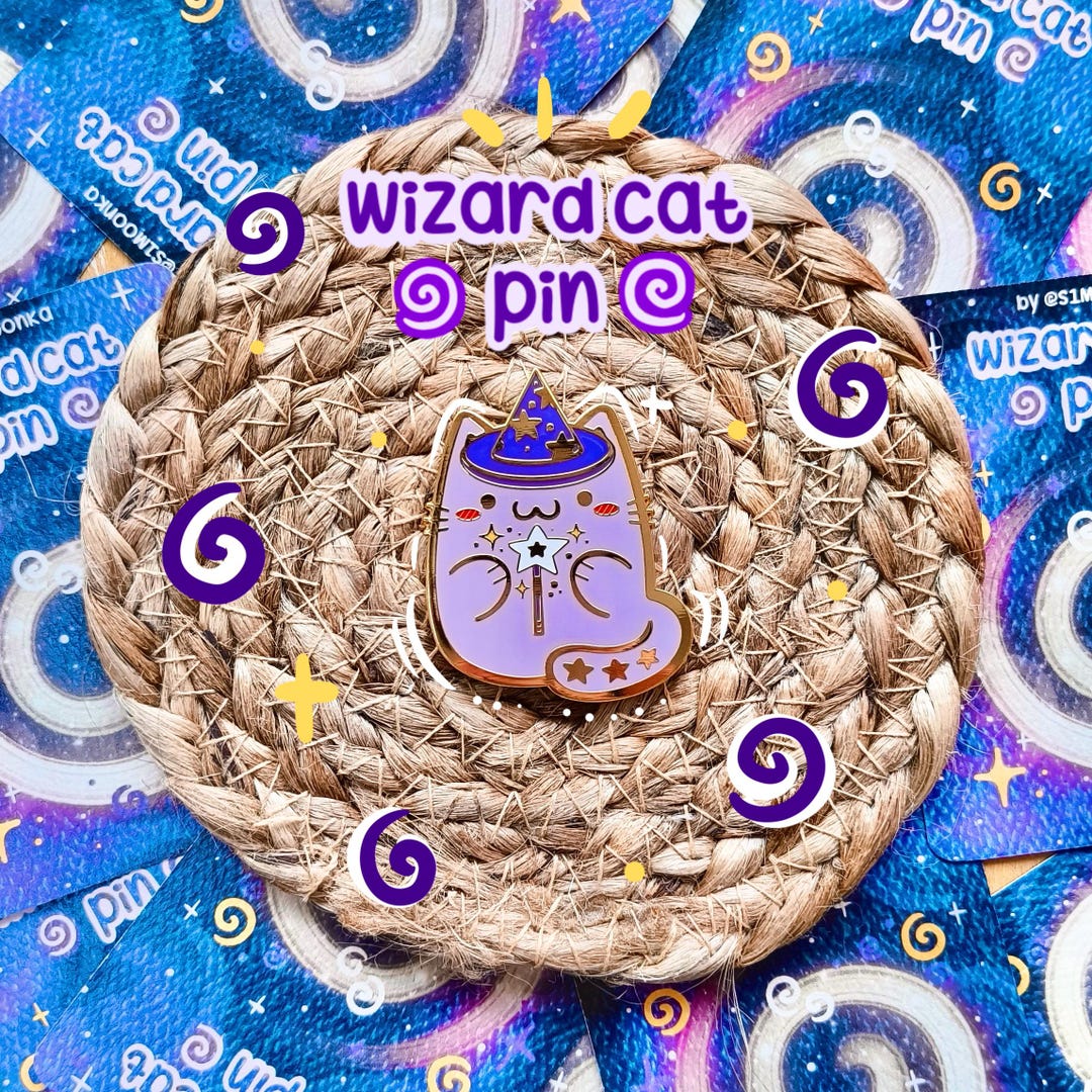 Magic Cat Pin Wizard Cat Enamel Pin | Cute Enamel Pin | Cat Lovers | Cute Cat Art ...