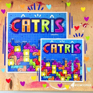 CATRIS artprint / stampe artistiche carine / illustrazione di gatto / stampa di gatto carino / poster di gatto / poster carino / arte del gioco OG / TETRIS / vecchio gioco / gameboy
