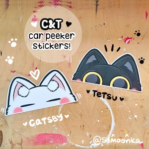 キャッツビー＆テツのカーピーカーズステッカー | ダイカット防水ビニールステッカー | かわいいアート | かわいい猫ステッカー | 車用ステッカー | 黒猫 | 白猫