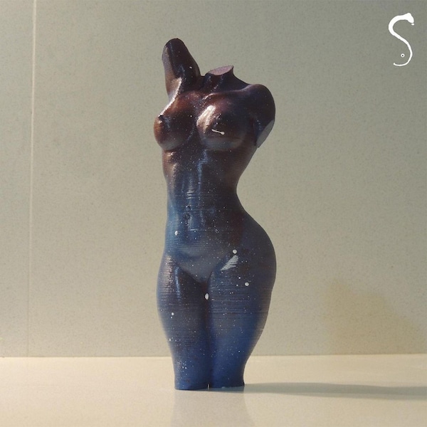 Naked Galaxy Woman Body Sculpture  / Made From Organic PLA Plastic / 3D Printed / Handmade Painted