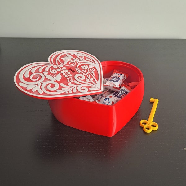 Boîte verrouillable en forme de coeur unique pour un cadeau inoubliable pour la Saint-Valentin / Fabriquée à partir de plastique PLA organique / Imprimé en 3D