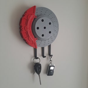 Realistic Car Brake Disc and Caliper Gearhead Key Holder / Made From Organic PLA Plastic / 3D Printed
