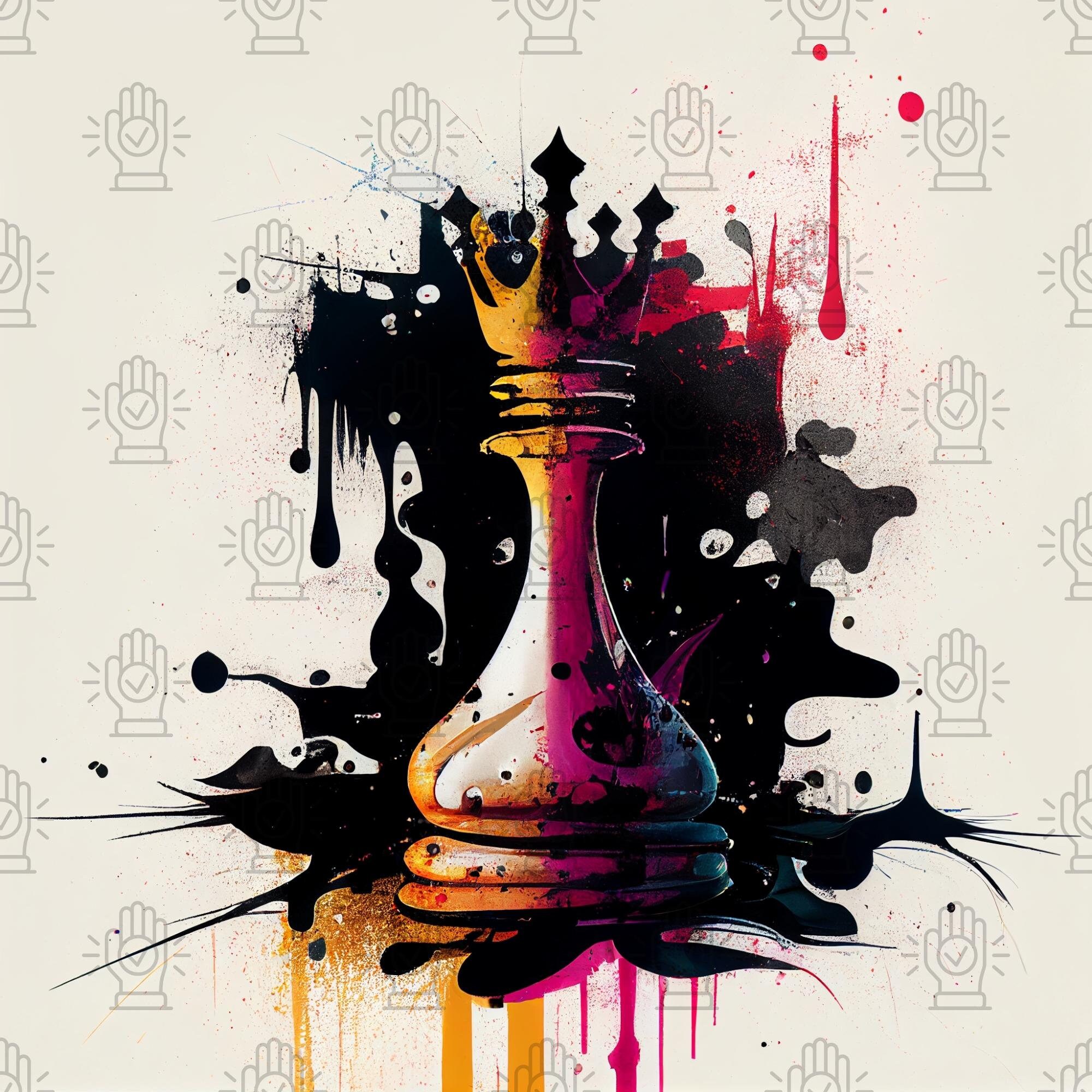 Abstract Chess Splatter Effect Digital Chess Queen Art Print 