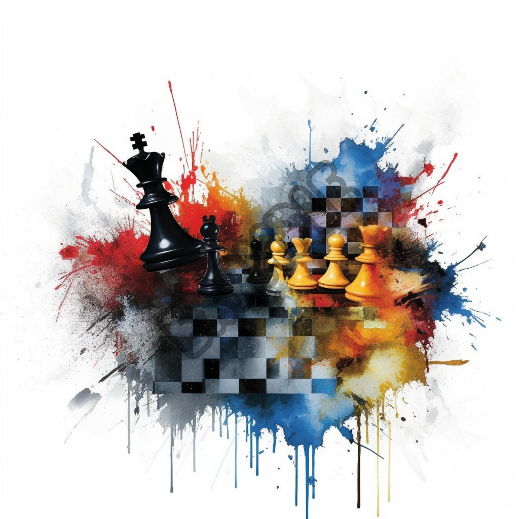 Abstract Chess Splatter Effect Digital Chess Queen Art Print 