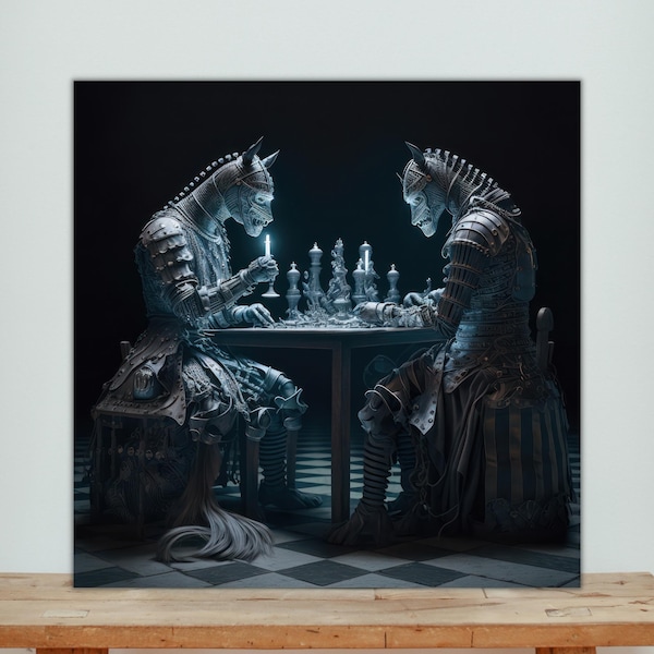 Knights Are Playing Chess - Abstract Chess Wall Art, Chess Piece Poster Print, Gaming Room Decor, Chess Decoration, Chess Gift for Him