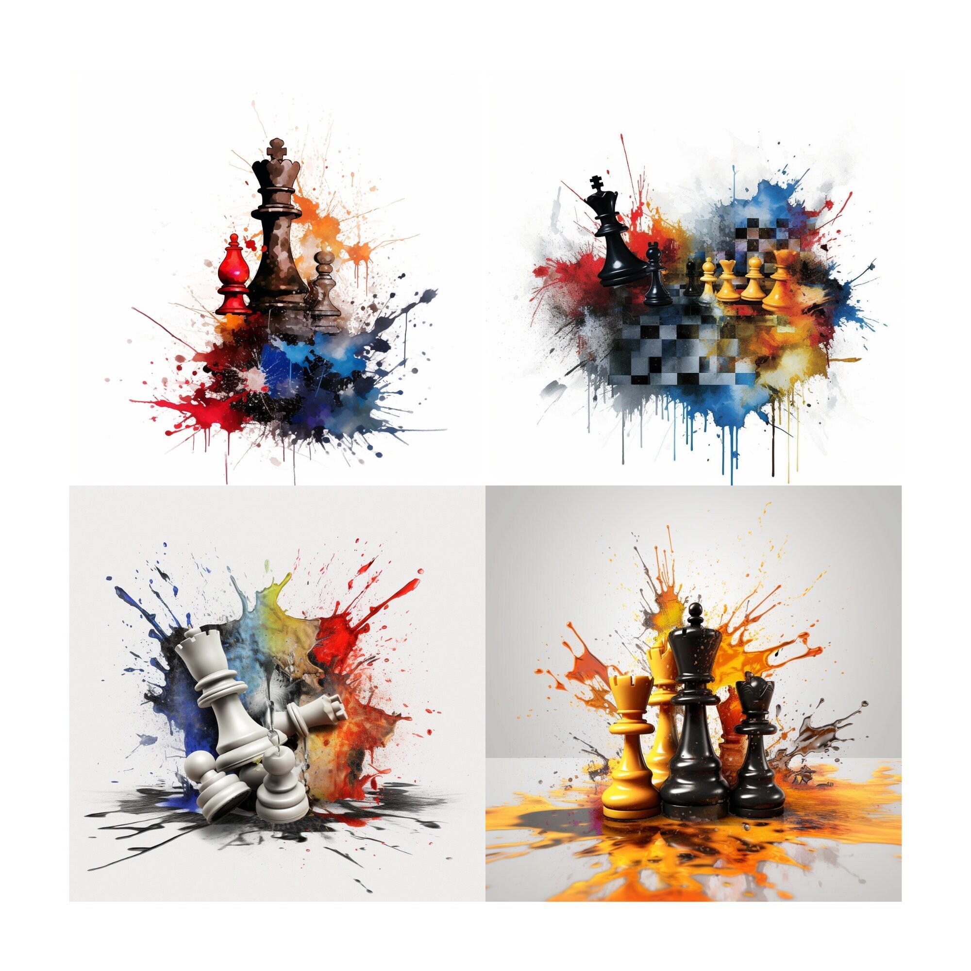 Abstract Chess Splatter Effect Digital Chess Queen Art Print 