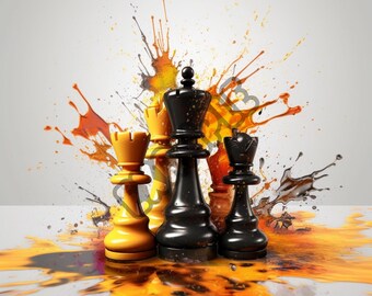 Abstract Chess Splatter Effect Digital Chess Queen Art Print 