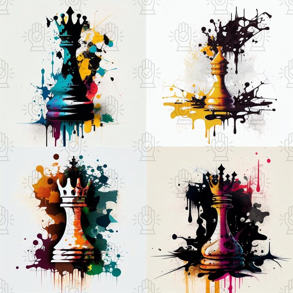 Abstract Chess Splatter Effect Digital Chess Queen Art Print 