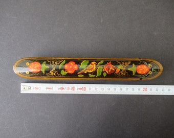 Hand-Painted Vintage Qalamdan Pen Case Box with Birds and Flowers