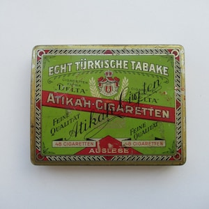 Atikah Cigaretten Echt Turkische Tabake Tin Case 48 Cigaretten, Fabrik Delta, Auslese, Turco Arabo Vuoto Scatola di latta Vintage