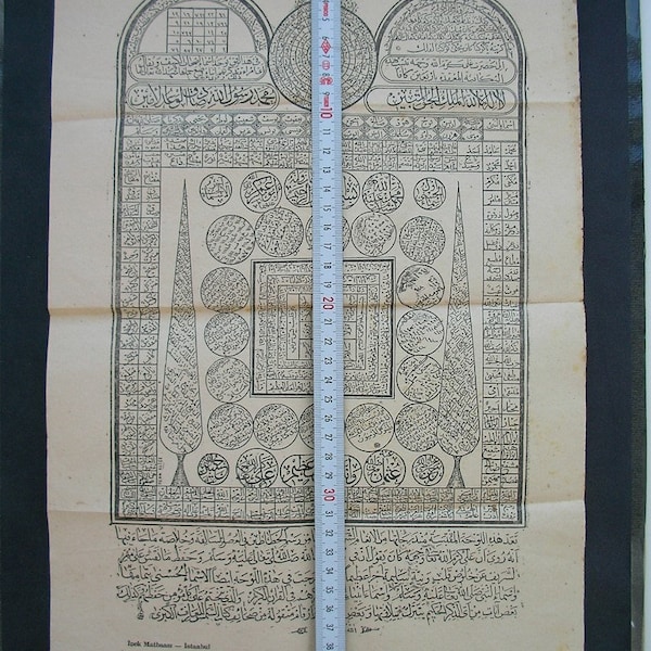 Old Printed Turkish Arabic Islamic Magic Magical Charm Havass Talisman Prayers Panel