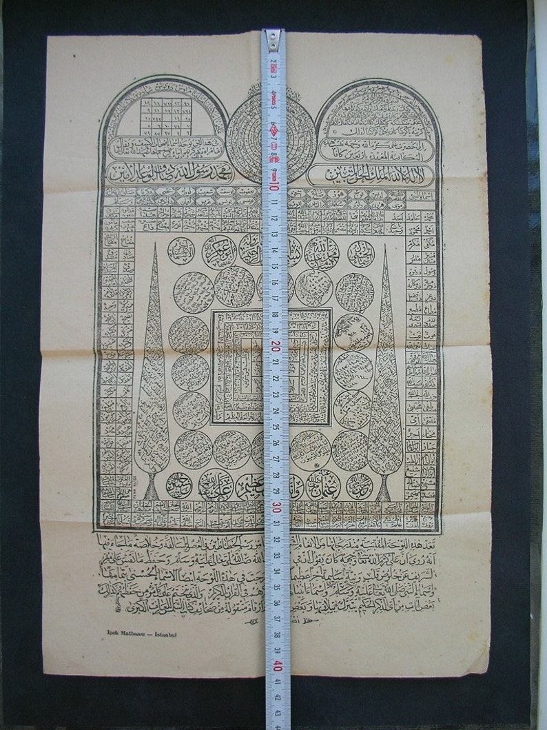 Old Printed Turkish Arabic Islamic Magic Magical Charm Havass Talisman Prayers Panel image 1