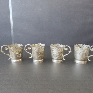 Zamzam water cups holder 4 pieces, Antique,  Ottoman Turkish Islamic Silver with Sultan Tugra Seal Stamp