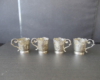 Zamzam water cups holder 4 pieces, Antique,  Ottoman Turkish Islamic Silver with Sultan Tugra Seal Stamp