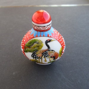 Vintage Chinese Hand Painted Porcelain Snuff Parfume Bottle, Signed