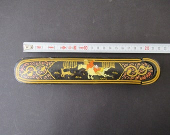 Hand-Painted Vintage Qalamdan Pen Case Box with Horse Rider and Deer Motif