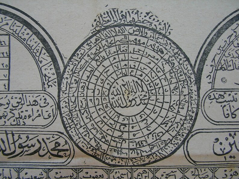 Old Printed Turkish Arabic Islamic Magic Magical Charm Havass Talisman Prayers Panel image 5