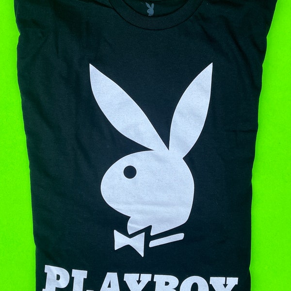 100% Cotton Playboy Bunny Black Logo T-Shirt, Size Large