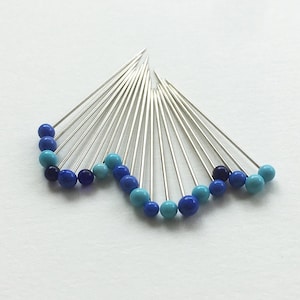 Glass Head Pins - Sewing Pins with Blue Glass Head