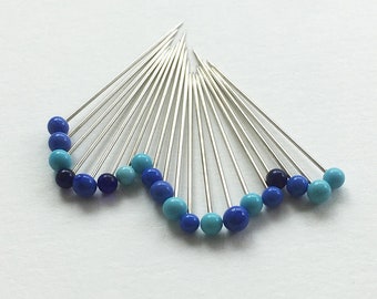 Blue Glass Head Sewing Pins - Dressmaker Pins