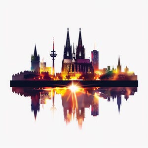 Grafische skyline van Keulen (met en zonder tekst) PNG + SVG