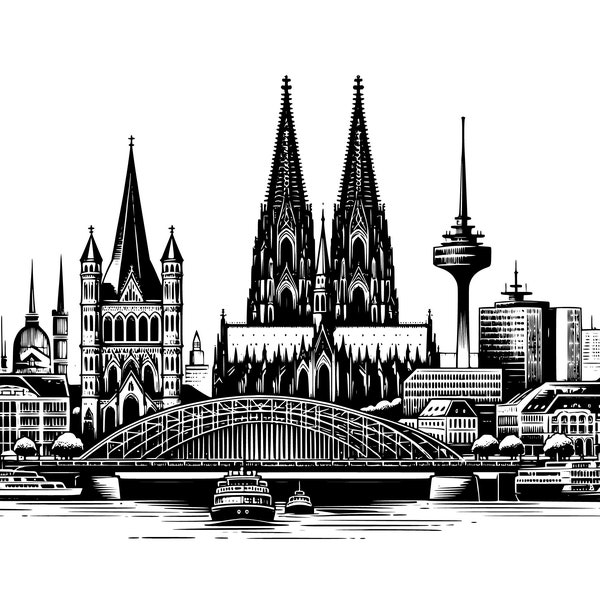Exklusive Köln Skyline Grafik - Digitale SVG-Datei von lokalen Kölner Künstlern