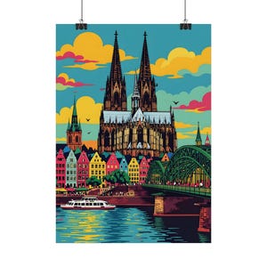 Cologne poster in colorful pop art style – Cologne Cathedral with Hohenzollern Bridge and Old Town – Wall decoration gift for Cologne fans