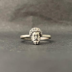 Marcus Aurelius Women&#39;s Ring – 925 Sterling Silver Stoic Ring with Diamond Band • Ancient Roman Bust Jewelry • Gift for Stoicism Lovers