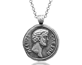 Silver Caesar Marcus Aurelius Necklace | Museum Quality Replica of an Ancient Roman Coin