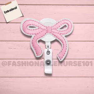 Embroidered Pink Bow Badge Reel, Cute Nurse ID Holder, Nurse Badge Reel, Teachers & Healthcare Workers