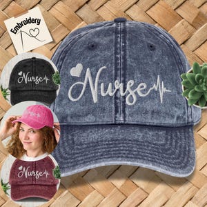 Embroidered Nurse Hat, Vintage Heartbeat RN Cap, Adjustable Baseball Hat for Nurse, Nurse Gift, Off-Duty Nurse Hat, Nurse Trucker Hat