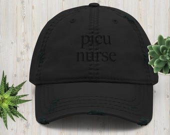 PICU Nurse Hat Schwarz auf Schwarz, 3D Puff Bestickte Baseballkappe, PICU Nurse Geschenk für Sie oder Ihn
