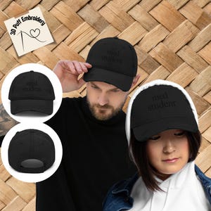 Med Studenten Hut Schwarz auf Schwarz, 3D Puff bestickte Distressed Baseballkappe, Med Studenten Geschenk für Sie oder Ihn, zukünftige MD Wertschätzung Geschenk