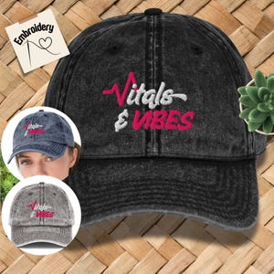 Vitals & Vibes Nurse Embroidered Hat, Vintage Denim Cap for Nurses, RN Gift, Nursing Student Gift, Healthcare Professional Gift