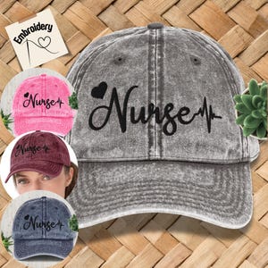 Embroidered Nurse Hat, Vintage Heartbeat RN Cap, Adjustable Baseball Hat for Nurse, Nurse Gift, Off-Duty Nurse Hat, Nurse Trucker Hat
