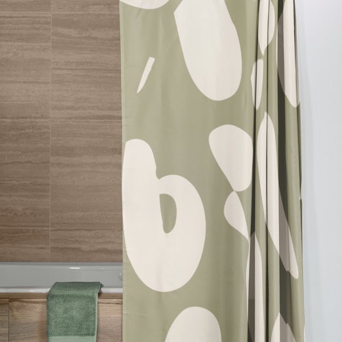 Japandi Style Boho Shower Curtain Sage Green Shower Curtain Wabi