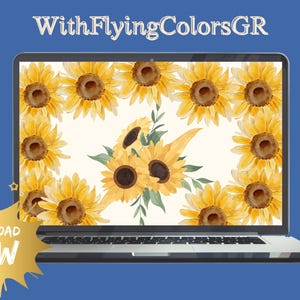 Sunflower Desktop Wallpaper: Minimal Floral Design (Digital Download)