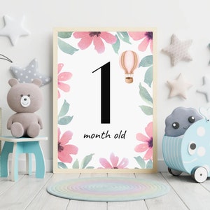 Ensemble d'affiches d'étape importante 1-4 mois, cartes d'étape mensuelles imprimables, cadeau de baby shower, cartes de bébé mois, aquarelle, numérique, affiche de format A4