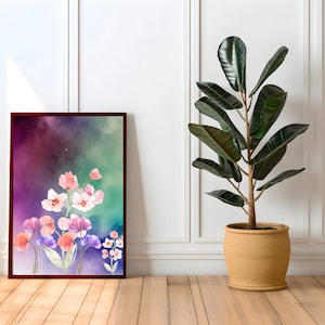 Watercolor Flower Poster: Sky Floral Art Print (Digital Download)