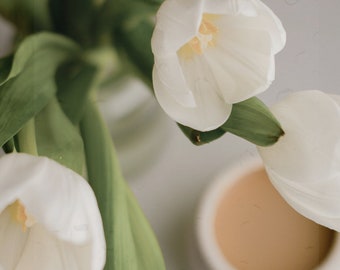 Tulips and coffee phone wallpaper