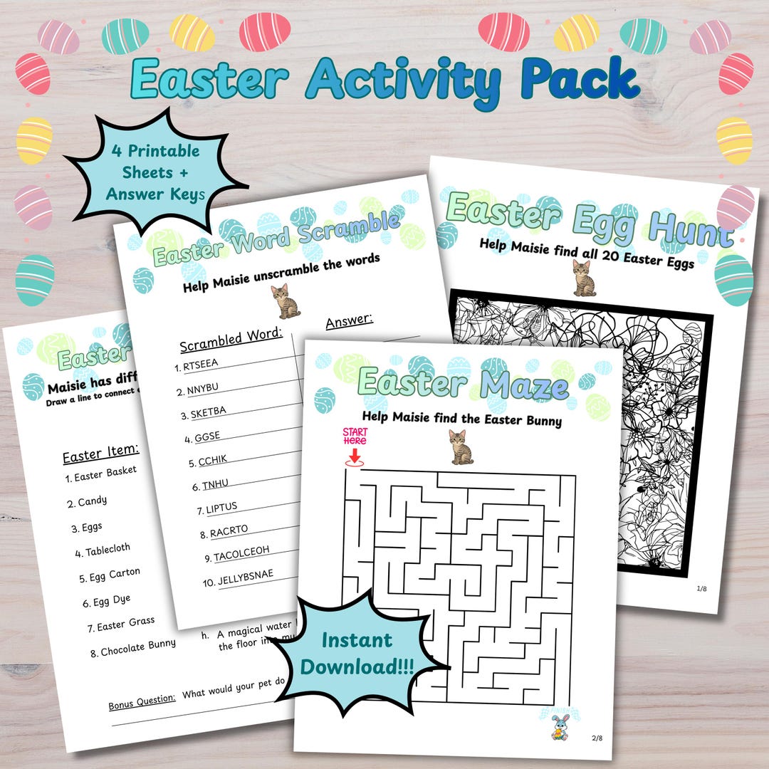 Easter Activity Pack | Maze, Word Scramble, Egg Hunt (digital Download ...