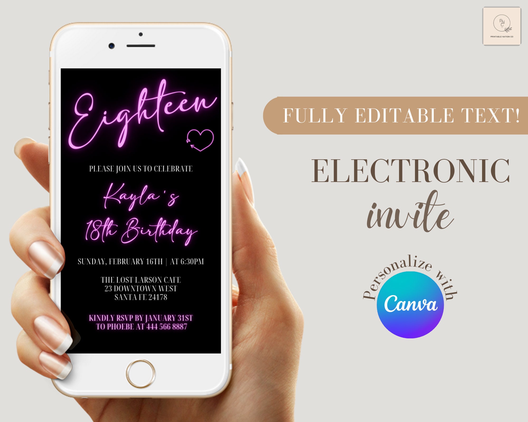 Paper Editable digital invite Birthday invite card Electronic