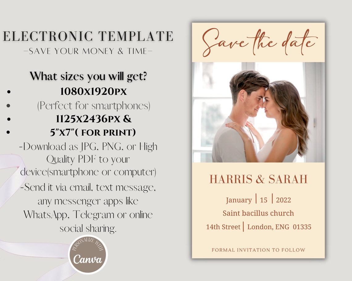 Electronic Save the Date Template Editable Digital Download - Etsy
